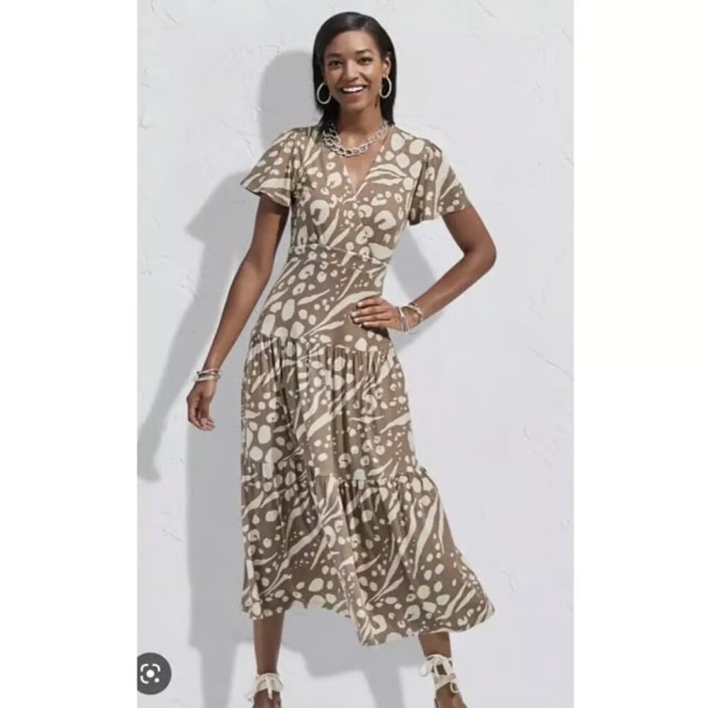 Cabi Swoon Dress #6147 Taupe Ivory Pattern 158 Size Small NWT